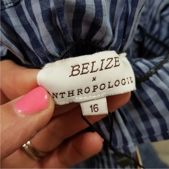 Belize Anthropologie Crop Top UK 16 US 12 Blue Gingham Checked Smocking BNWT - Picture 10 of 13